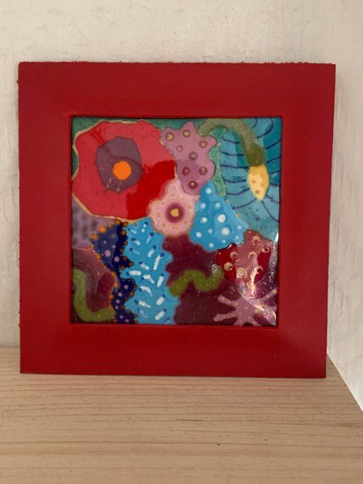 Tableau fleurs sauvages en émaux sur cuivre