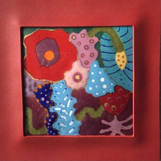 Tableau fleurs sauvages en émaux sur cuivre