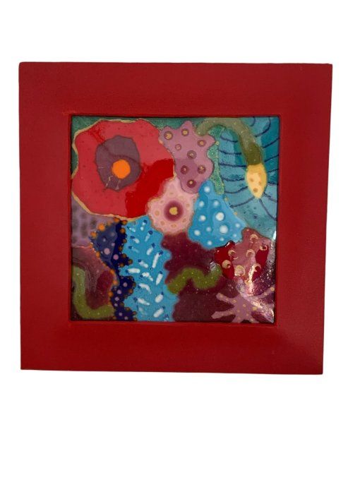 Tableau fleuri en émaux sur cuivre